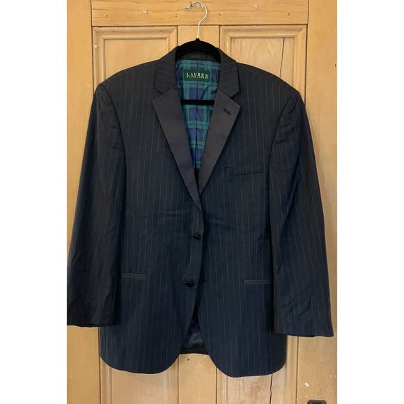 Lauren Ralph Lauren Mens Pinstripe Two Button Wool Blazer Jacket 40R Gray AN EXC - Picture 1 of 10